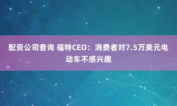 配资公司查询 福特CEO：消费者对7.5万美元电动车不感兴趣