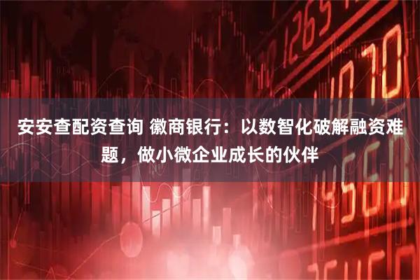 安安查配资查询 徽商银行：以数智化破解融资难题，做小微企业成长的伙伴